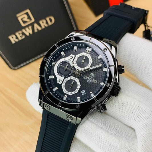 REWARD VIP Men’s Chronograph Watch – Gold Bezel, White Dial &  Silicone Strap